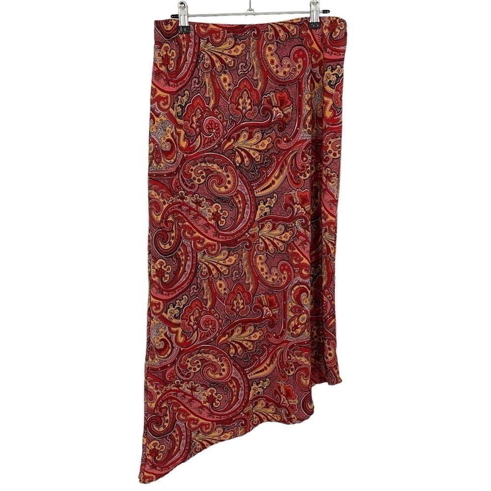 Vintage 90s Suzy Shier Paisley Skirt Sz S/M Red Asymmetrical Midi Funky Artsy